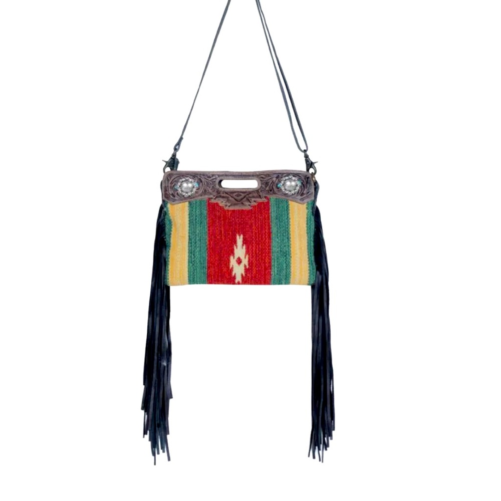 Myra Bag Crossbody West Southwest Rubious Leather Crossbody Bag with Long Fringe